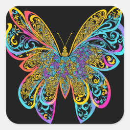 BUTTERFLY MANDALA ART FÜR SPIRITUELLE MEDITUNG QUADRATISCHER AUFKLEBER