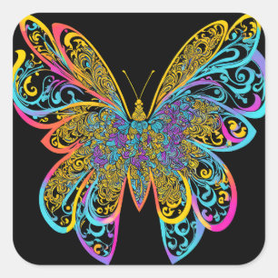 BUTTERFLY MANDALA ART FÜR SPIRITUELLE MEDITUNG QUADRATISCHER AUFKLEBER