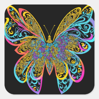 BUTTERFLY MANDALA ART FÜR SPIRITUELLE MEDITUNG QUADRATISCHER AUFKLEBER