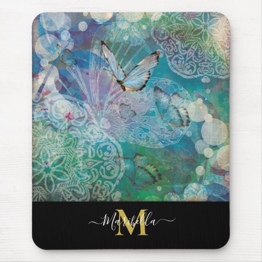 Butterfly Mandala Personalize Monogram Mouse Pad Mousepad (Vorne)