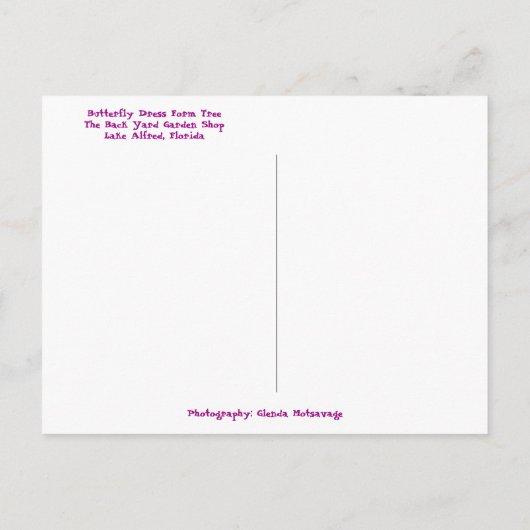 Butterfly Mannequin Kleid Form Weihnachtsbaum Postkarte (Rückseite)