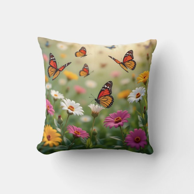 Butterfly Meadow Seamless Pattern Vibrant Flowers Kissen (Vorderseite)