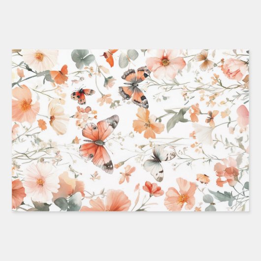 Butterfly Meadow Wasserfarbe Hübsch Geschenkpapier Set (Vorderseite)