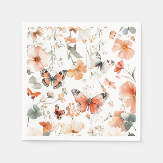 Butterfly Meadow Wasserfarbe Hübsch Serviette (Vorderseite)