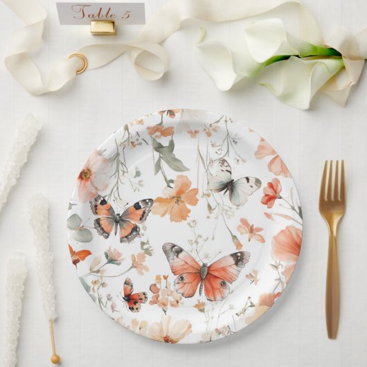 Butterfly Meadow Wasserfarbe Hübsches Brautparty Pappteller (Hochzeit)