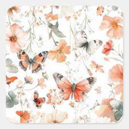Butterfly Meadow Wasserfarbe Hübsches Brautparty Quadratischer Aufkleber