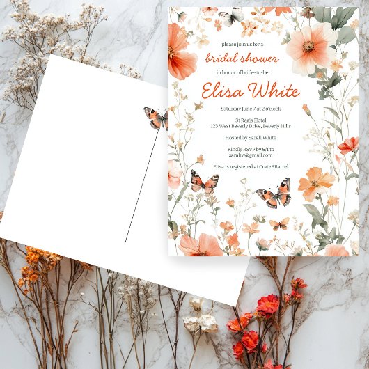 Butterfly Meadow Watercolor Brautparty CUSTOM Postkarte