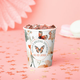 Butterfly Meadow Watercolor CUSTOM Brautparty Pappbecher