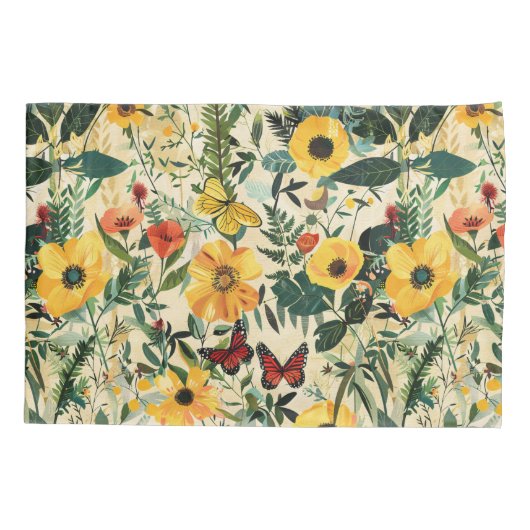 Butterfly Meadow Whimsical Floral Pillow Sham Kissenbezug (Rückseite-Links)