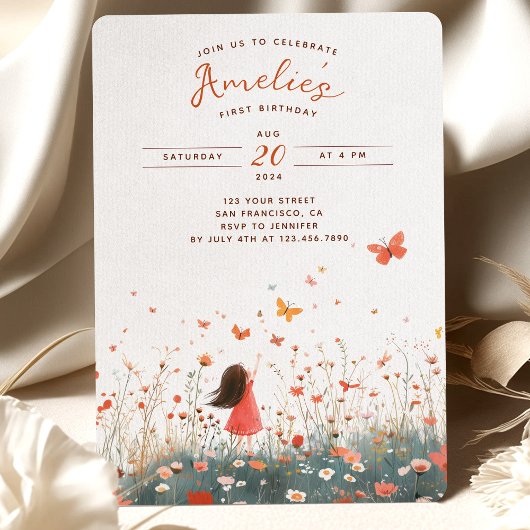 Butterfly Meadows Erster Geburtstag Einladung