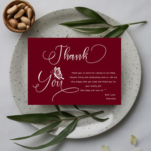 Butterfly Modern Minimal Baby Shower Dankeskarte