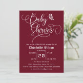 Butterfly Modern Minimal Deep Burgundy Baby Shower Einladung (Stehend Vorderseite)