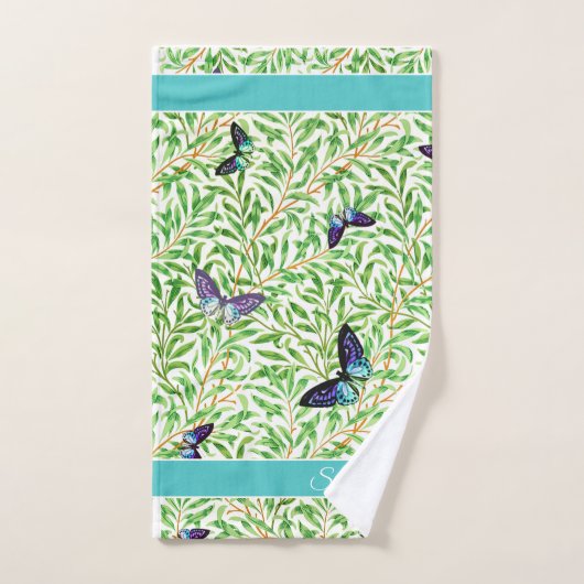 Butterfly Modern Stylish Navy Blue Monogram Badhandtuch Set (Handtuch)