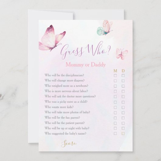 Butterfly Mommy oder Daddy Baby Showspiel Einladung (Vorderseite)