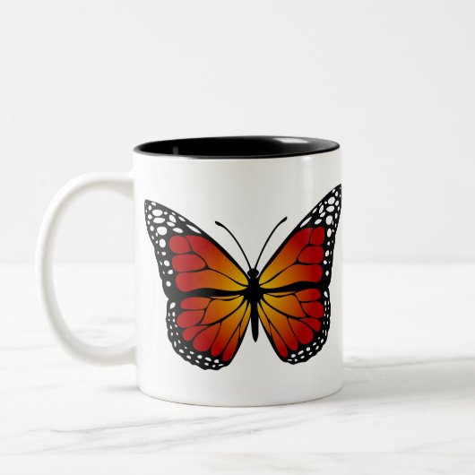Butterfly Monarch Abstrakt Artistic Line Art Zweifarbige Tasse (Links)