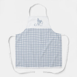 Butterfly Monogram Dusty Blue Gingham Karos Schürze