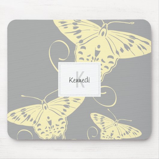 Butterfly Monogram Yellow Gray Mousepad (Vorne)