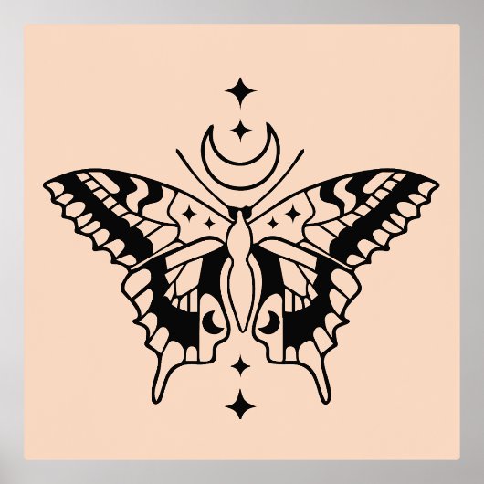 Butterfly Moon Minimal Line Art Design Foliendrucke (Vorderseite)