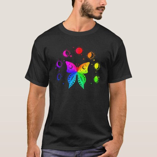 Butterfly Moon Phases Rainbow Meditation Peace Lov T-Shirt (Vorderseite)