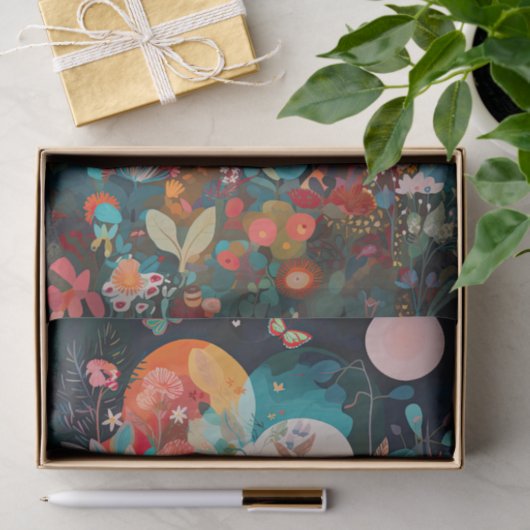 Butterfly Moon Whimsical Blume Malerei Decoupage Seidenpapier (Geschenk)