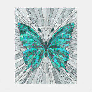 Butterfly Mosaic - Emerald Green und Grau Fleecedecke