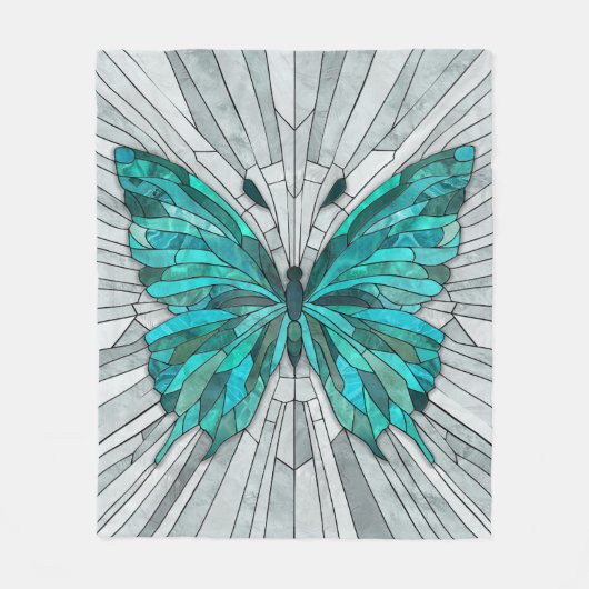 Butterfly Mosaic - Emerald Green und Grau Fleecedecke (Vorderseite)