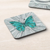 Butterfly Mosaic - Emerald Green und Grau Getränkeuntersetzer (Linke Seite)