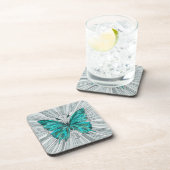 Butterfly Mosaic - Emerald Green und Grau Getränkeuntersetzer (Rechte Seite)
