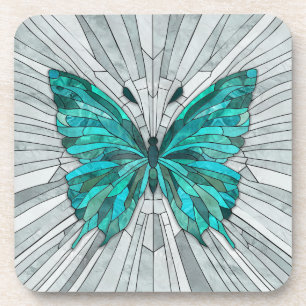 Butterfly Mosaic - Emerald Green und Grau Getränkeuntersetzer
