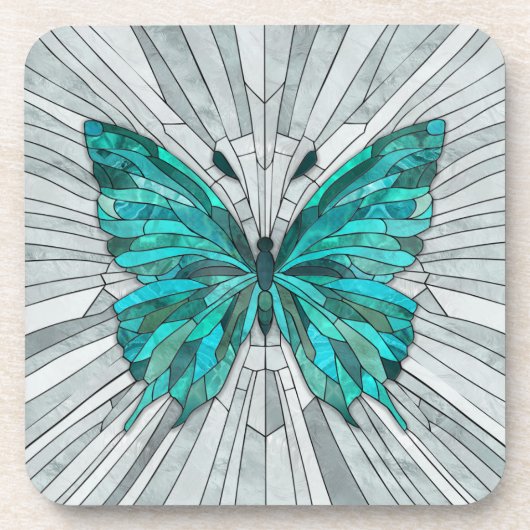 Butterfly Mosaic - Emerald Green und Grau Getränkeuntersetzer (Vorderseite)