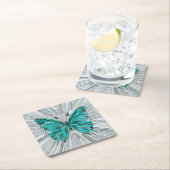 Butterfly Mosaic - Emerald Green und Grau Rechteckiger Pappuntersetzer (Vor Ort)
