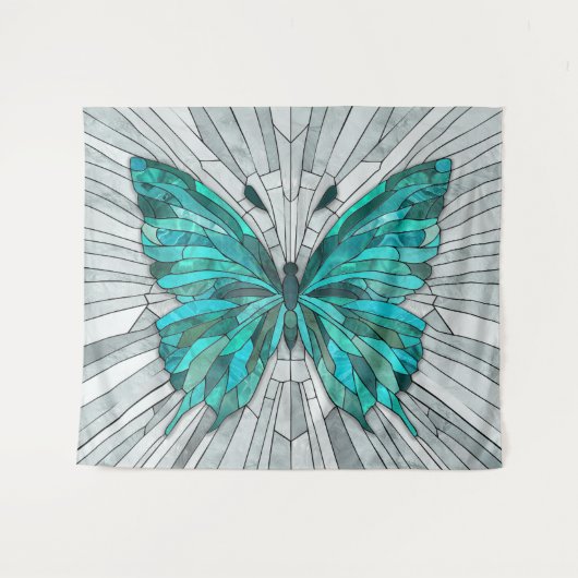 Butterfly Mosaic - Emerald Green und Grau Wandteppich (Vorderseite (Horizontal))