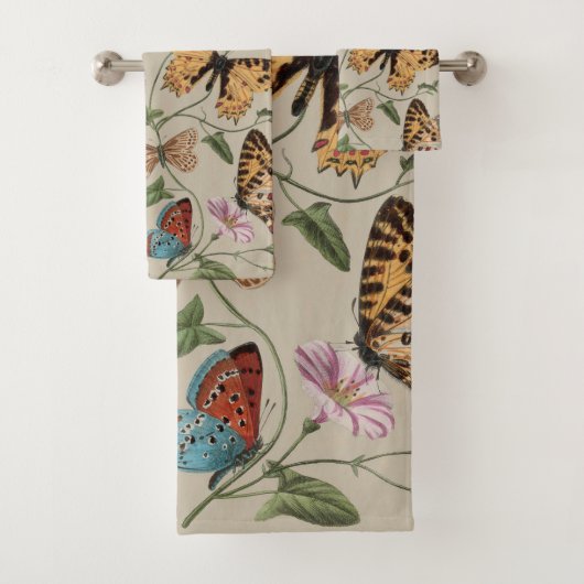 Butterfly Moth Nature Collection Zeichnend Badhandtuch Set (Insitu)