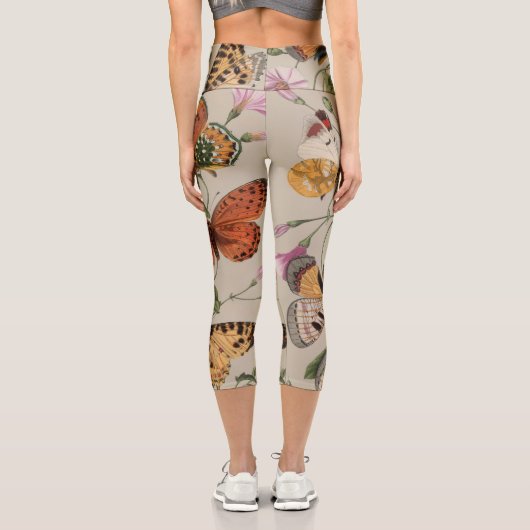 Butterfly Moth Nature Collection Zeichnend Capri Leggings (Rückseite)