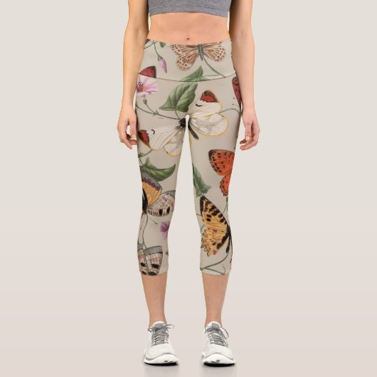 Butterfly Moth Nature Collection Zeichnend Capri Leggings (Vorderseite)