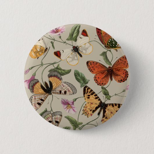Butterfly Moth Nature Zeichnend antikes Aquarell Button (Vorderseite)