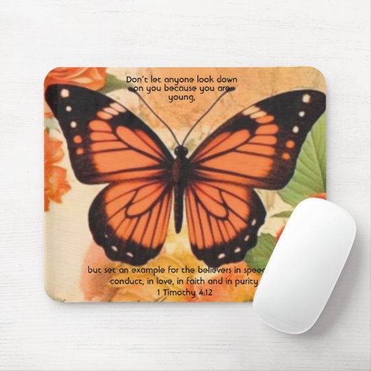 Butterfly Mouse Pad 1 Timothy 4:12 Mousepad (Mit Mouse)