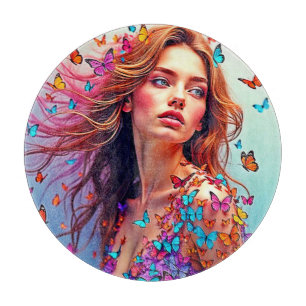 Butterfly Muse Portrait Art T - Shirt Schneidebrett