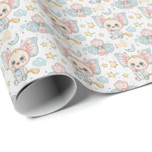 Butterfly Niedlich Baby Pastell Watercolor Muster Geschenkpapier