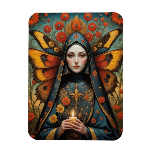 Butterfly Nun Holding Candle Magnet (Vertikal)