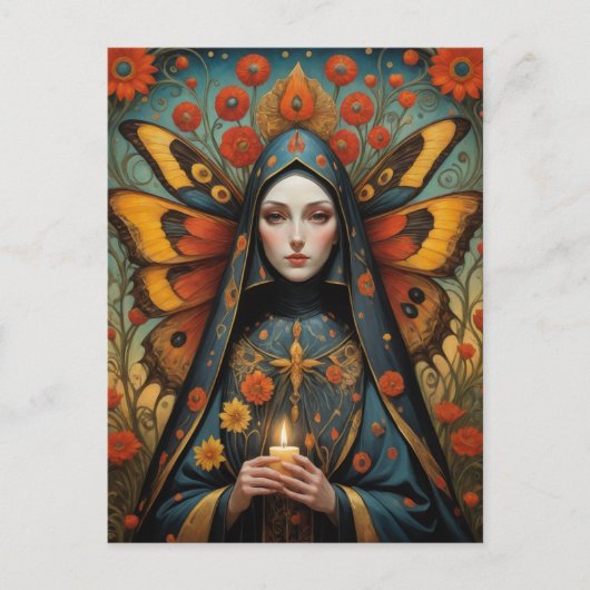 Butterfly Nun Holding Candle Postkarte (Vorderseite)