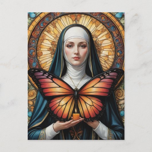 Butterfly Nun Holding Candle Postkarte (Vorderseite)