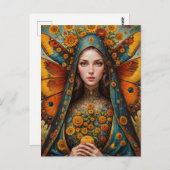 Butterfly Nun Holding Yellow Blume Postkarte (Vorne/Hinten)