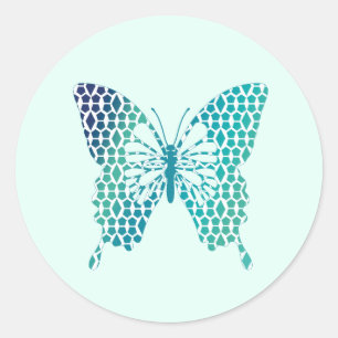 Butterfly Ocean Storm Blue Diamond Muster Runder Aufkleber