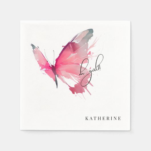 Butterfly Oh Girl Custom White Baby Dusche Napkin Serviette (Vorderseite)