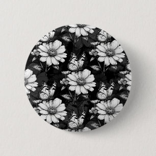 Butterfly On Blume Design - Schwarz Button