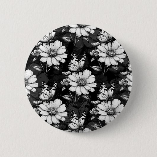 Butterfly On Blume Design - Schwarz Button (Vorderseite)