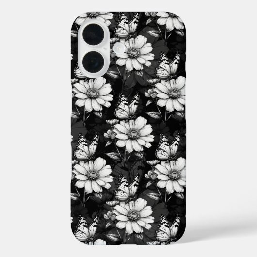 Butterfly On Blume Design - Schwarz Case-Mate iPhone Hülle (Rückseite)