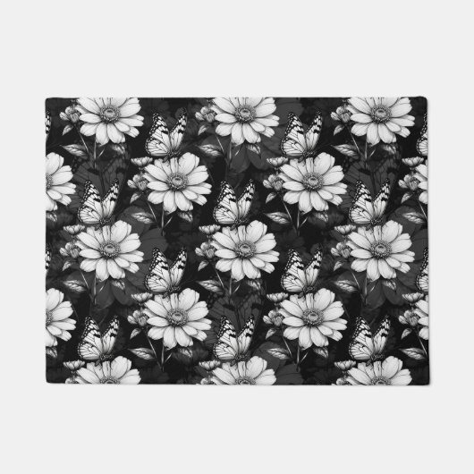 Butterfly On Blume Design - Schwarz Fußmatte (Vorderseite)