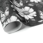 Butterfly On Blume Design - Schwarz Geschenkpapier (Rolleneckpunkt)
